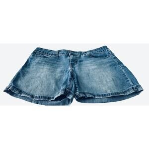LEVI STRAUSS SIGNATURE DENIM SHORTS, WOMENS, 10, DISTRESS DENIM BLUE, ZIP/BUTTON